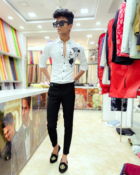 White Flower Shirt & Pent Fabric